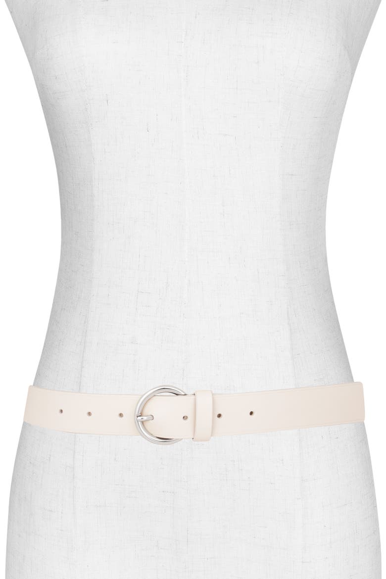 Flat Ring Leather Belt, Alternate, color, MILK