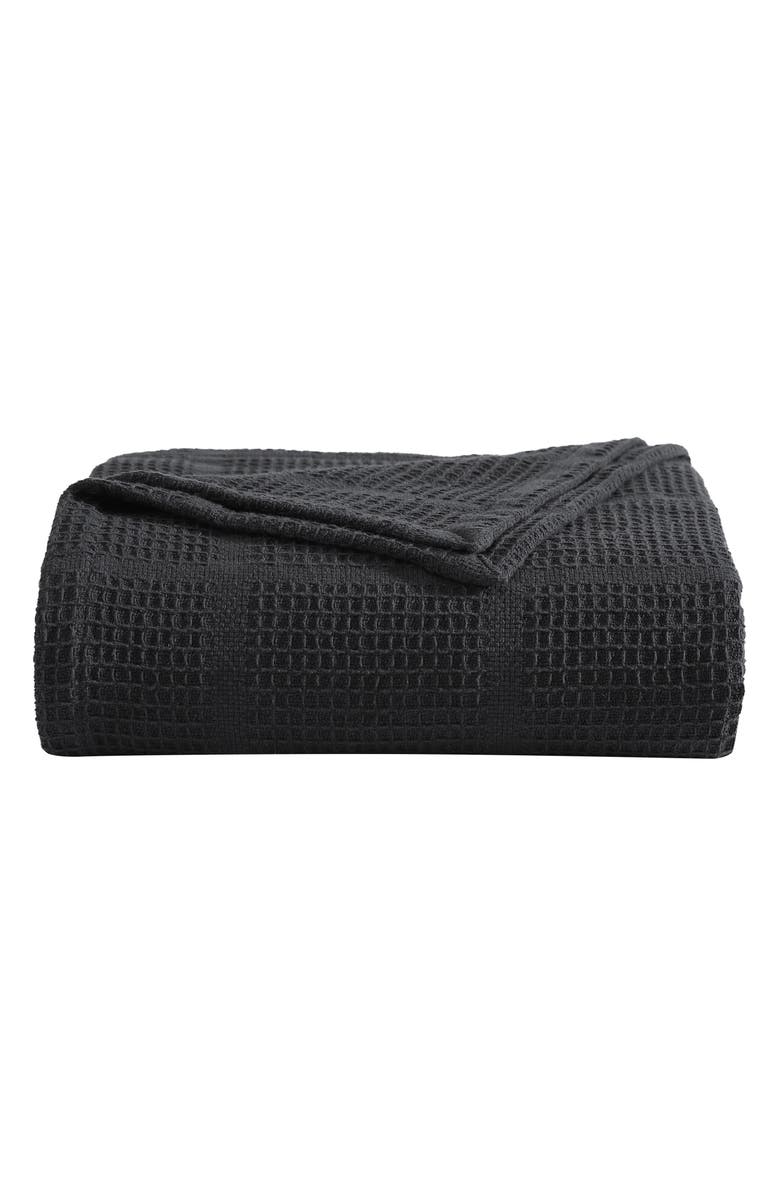 Kenneth Cole Essentials Waffle Throw Blanket, Main, color, Black