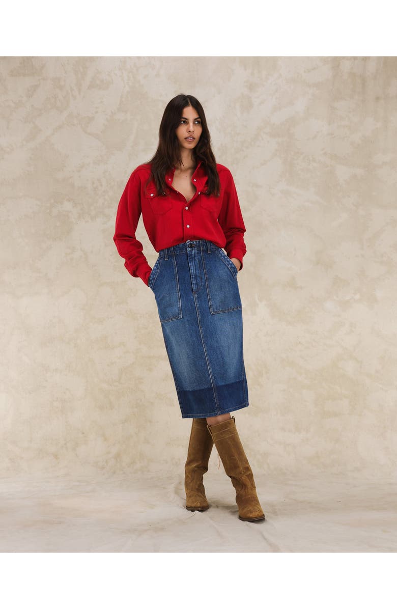 Fortela Jia Custom Wash Denim Fatigue Skirt, Alternate, color, D340