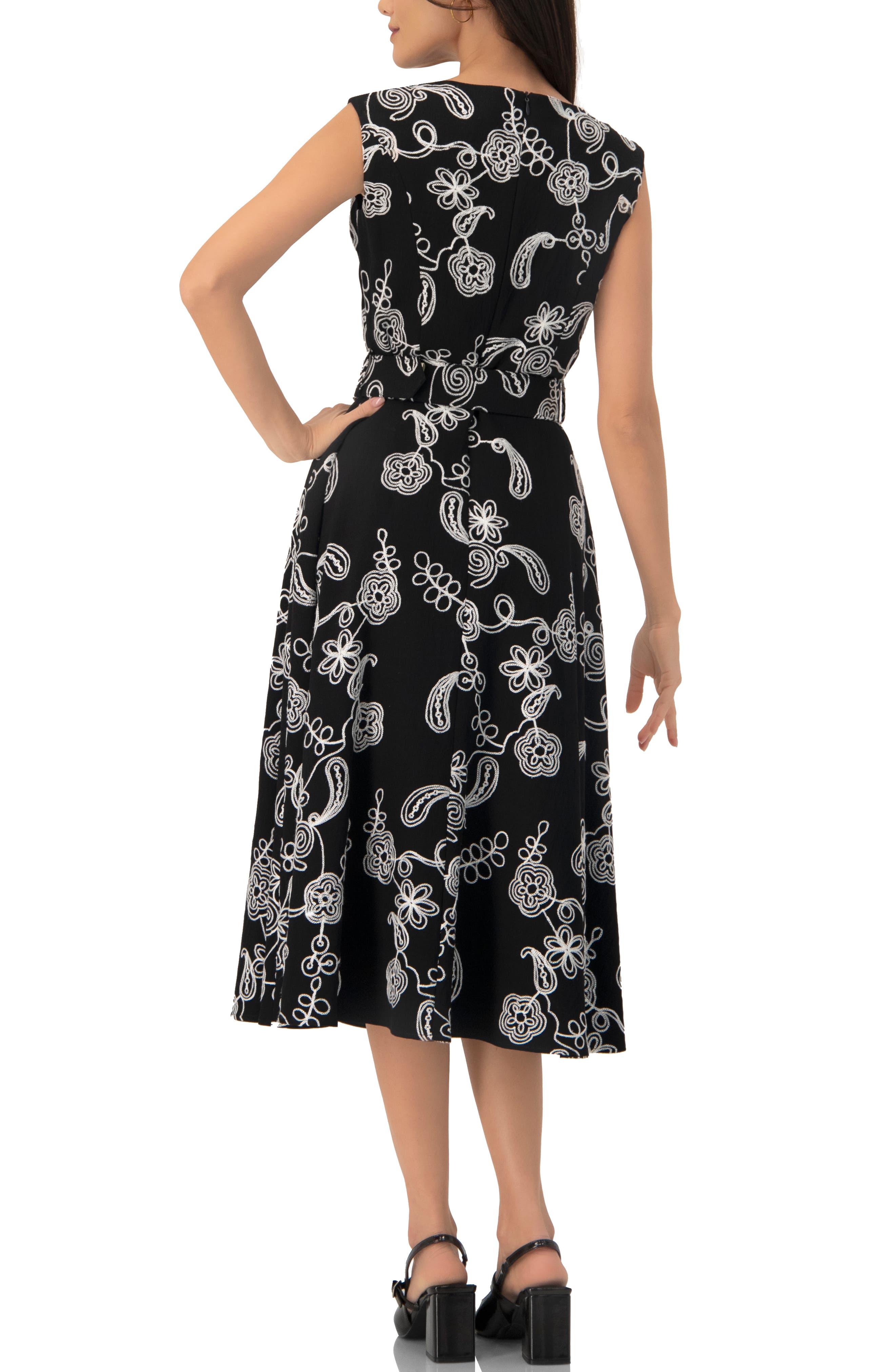 Embroidered Belted Midi Dress - image 2
