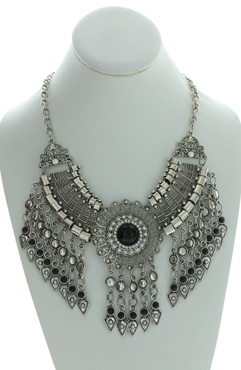 OLIVIA WELLES Silver-Tone Crystal Fringe Statement Necklace, Alternate, color, 