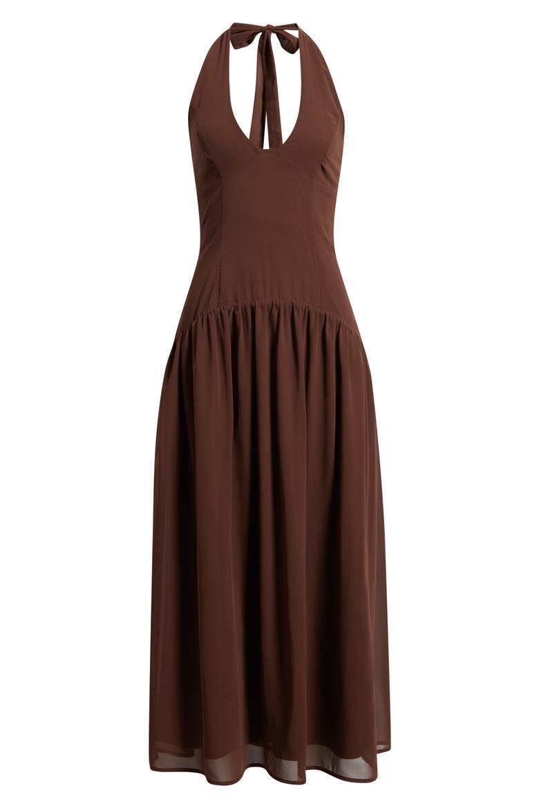 Chestnut Halter Neck Drop Waist Maxi Dress, Alternate, color, BROWN