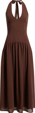 Princess Polly Chestnut Halter Neck Drop Waist Maxi Dress