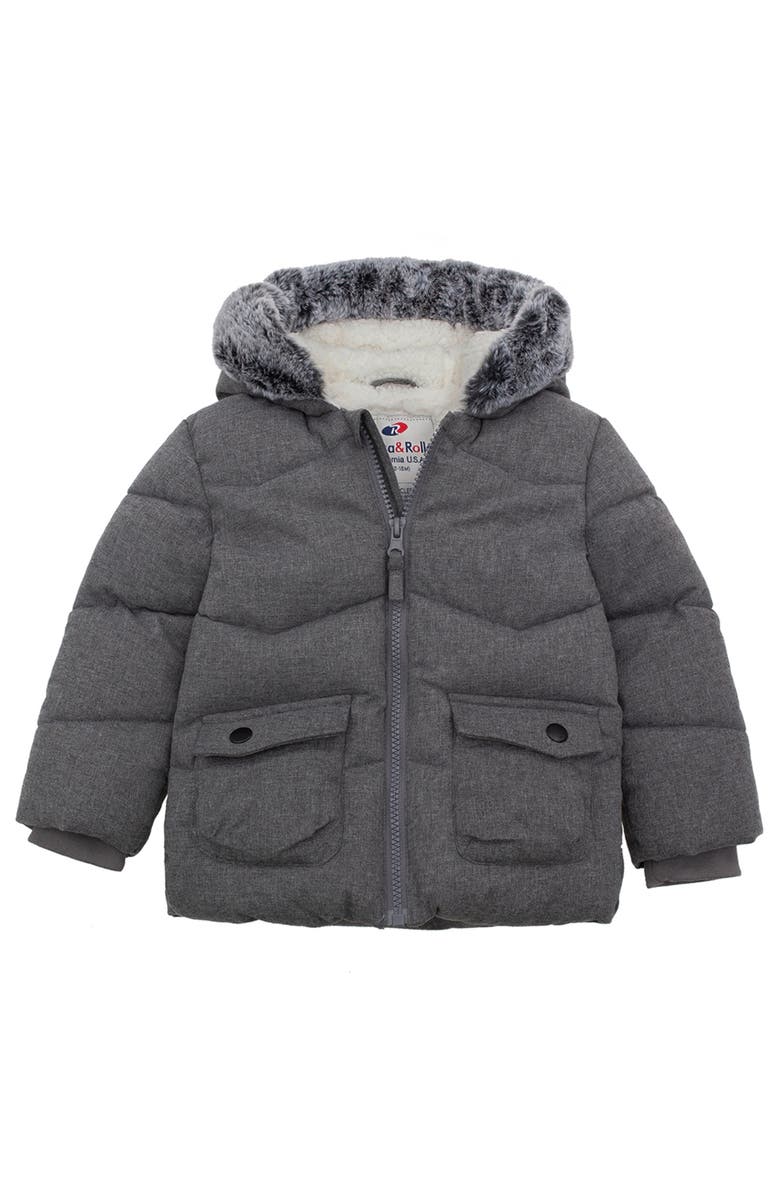 Rokka&Rolla Cozy Fleece Lined Warm Winter Coat with Hood, Main, color, Winter Grey