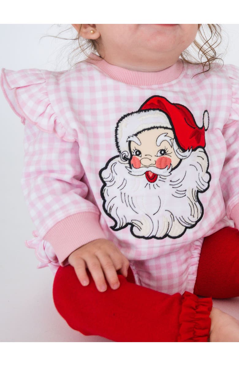 RuffleButts Baby Girls Applique Sweatshirt Bubble Romper, Alternate, color, Dear Santa Pink Gingham