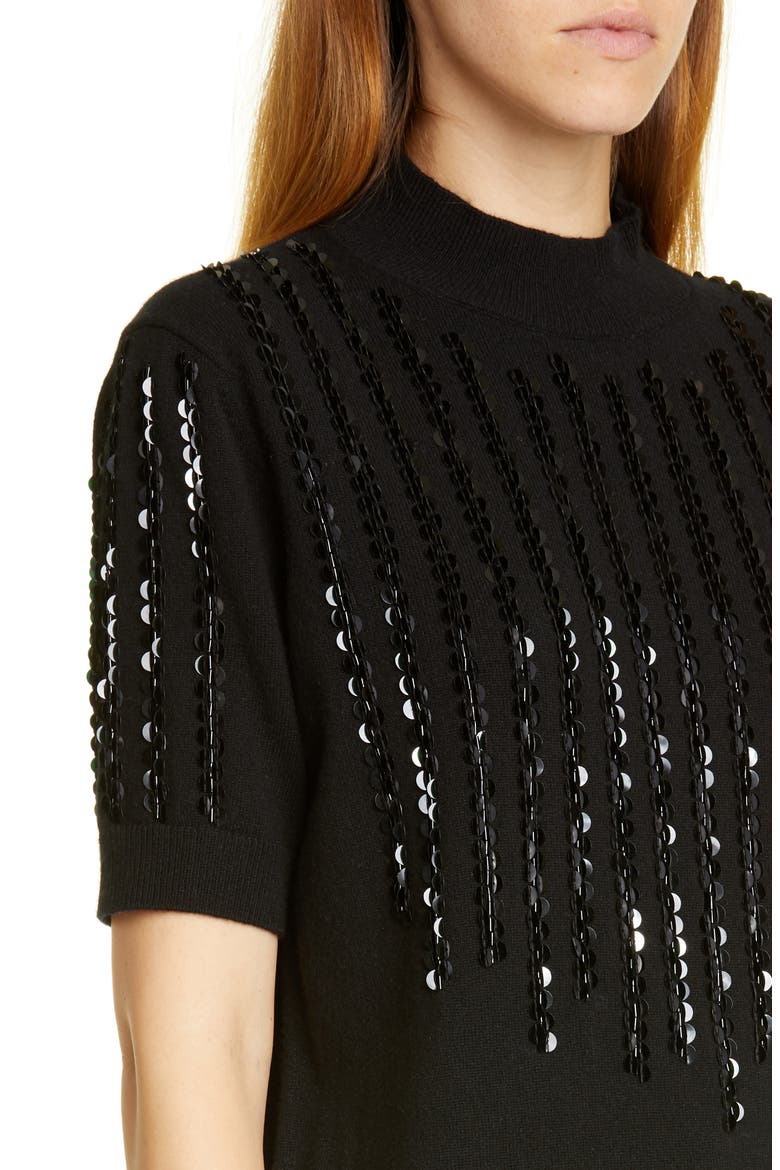 Sequin Stripe Cashmere Sweater, Alternate, color, BLACK