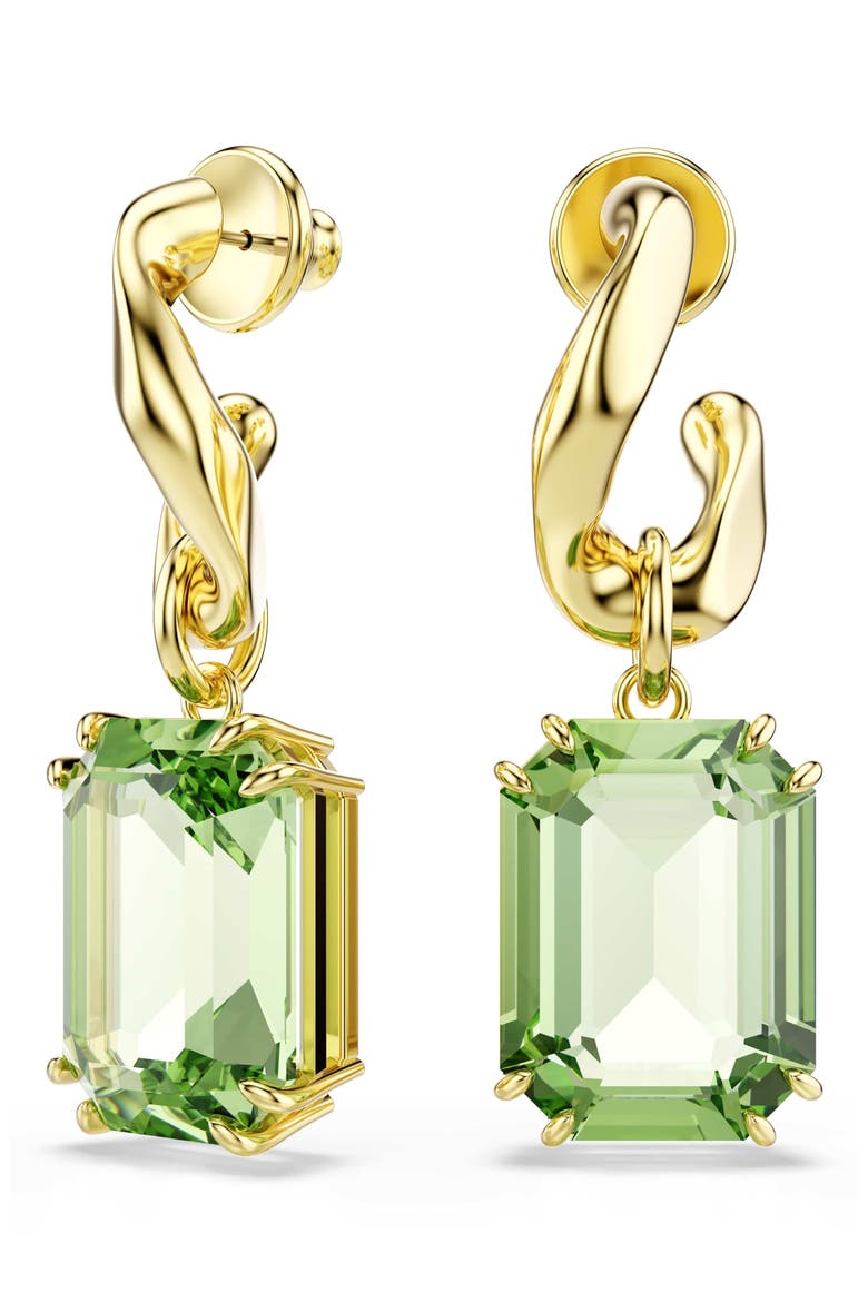 Millenia Crystal Drop Earrings, Main, color, GREEN WITH GOLD