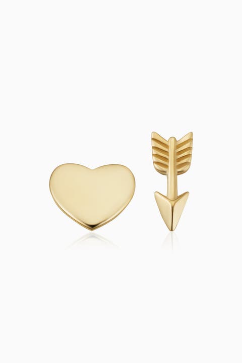 14K Yellow Gold Cupid Studs