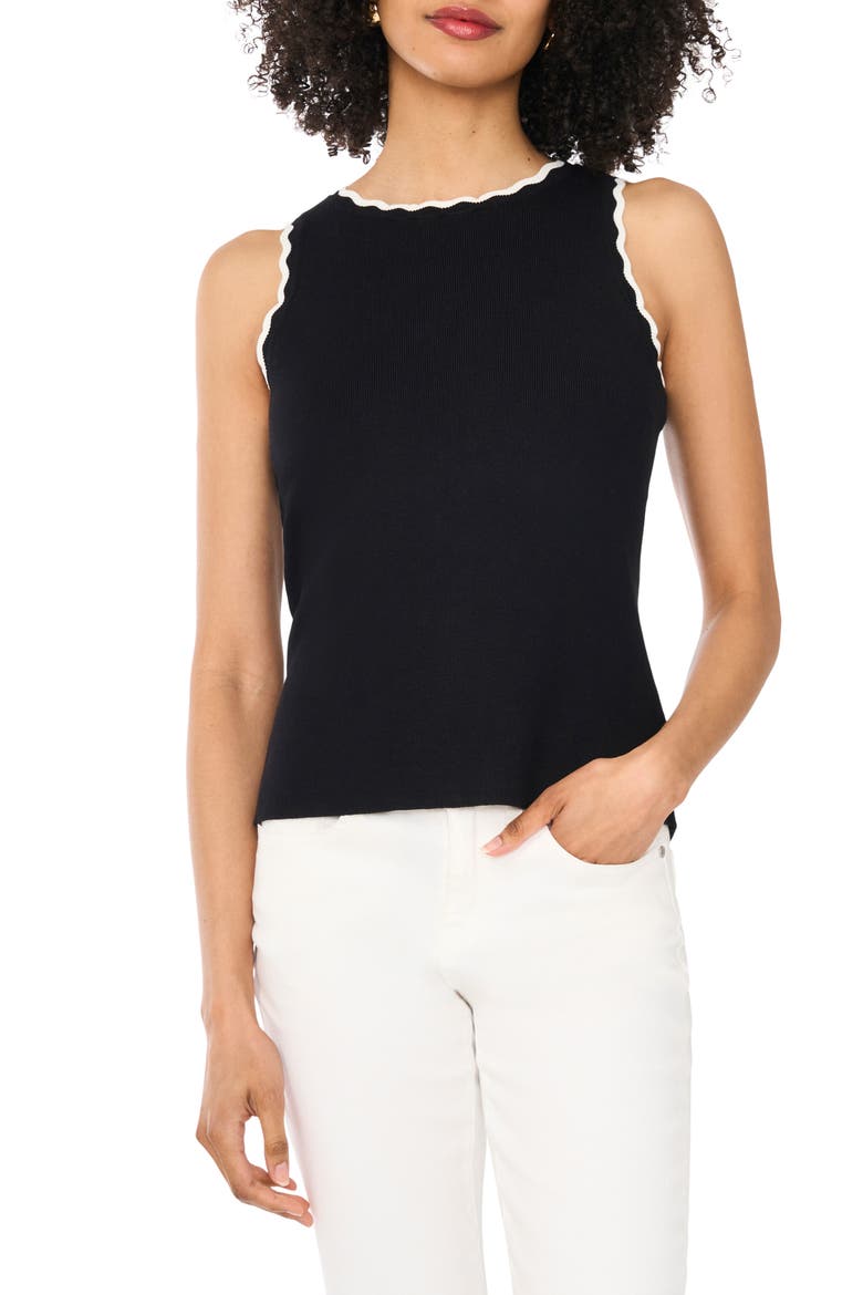 Scallop Tip Sweater Tank, Main, color, RICH BLACK