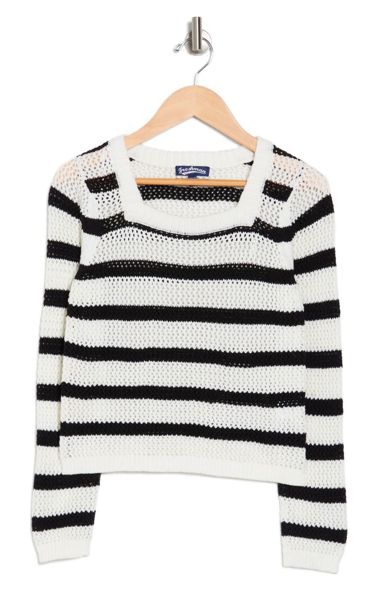 Freshman Kids' Square Neck Stripe Open Knit Sweater, Main, color, Black/ Egret