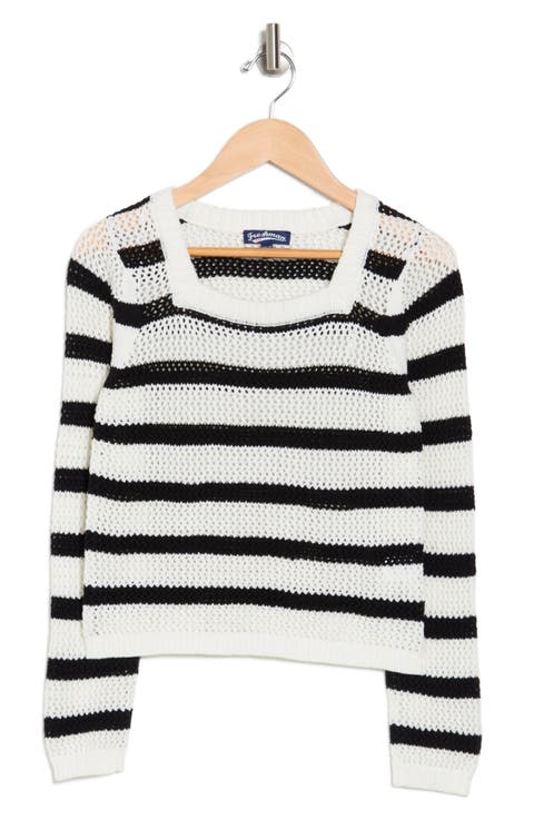 Kids' Square Neck Stripe Open Knit Sweater (Big Kid)