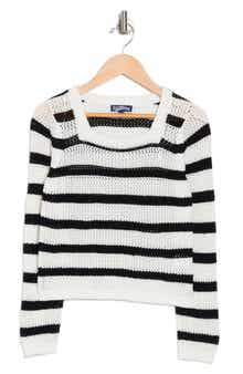 Freshman Kids' Square Neck Stripe Open Knit Sweater