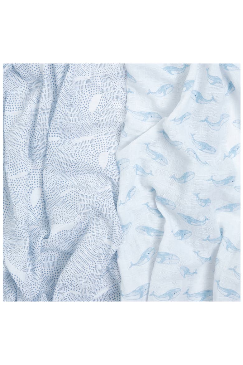 Assorted 2-Pack Organic Cotton Muslin Swaddling Cloths, Alternate, color, OCEANIC BLUE