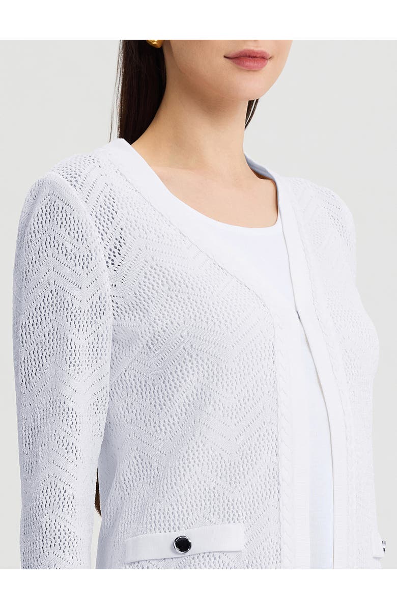 Misook Heritage Pointelle Braided Trim Knit Cardigan, Alternate, color, New Ivory