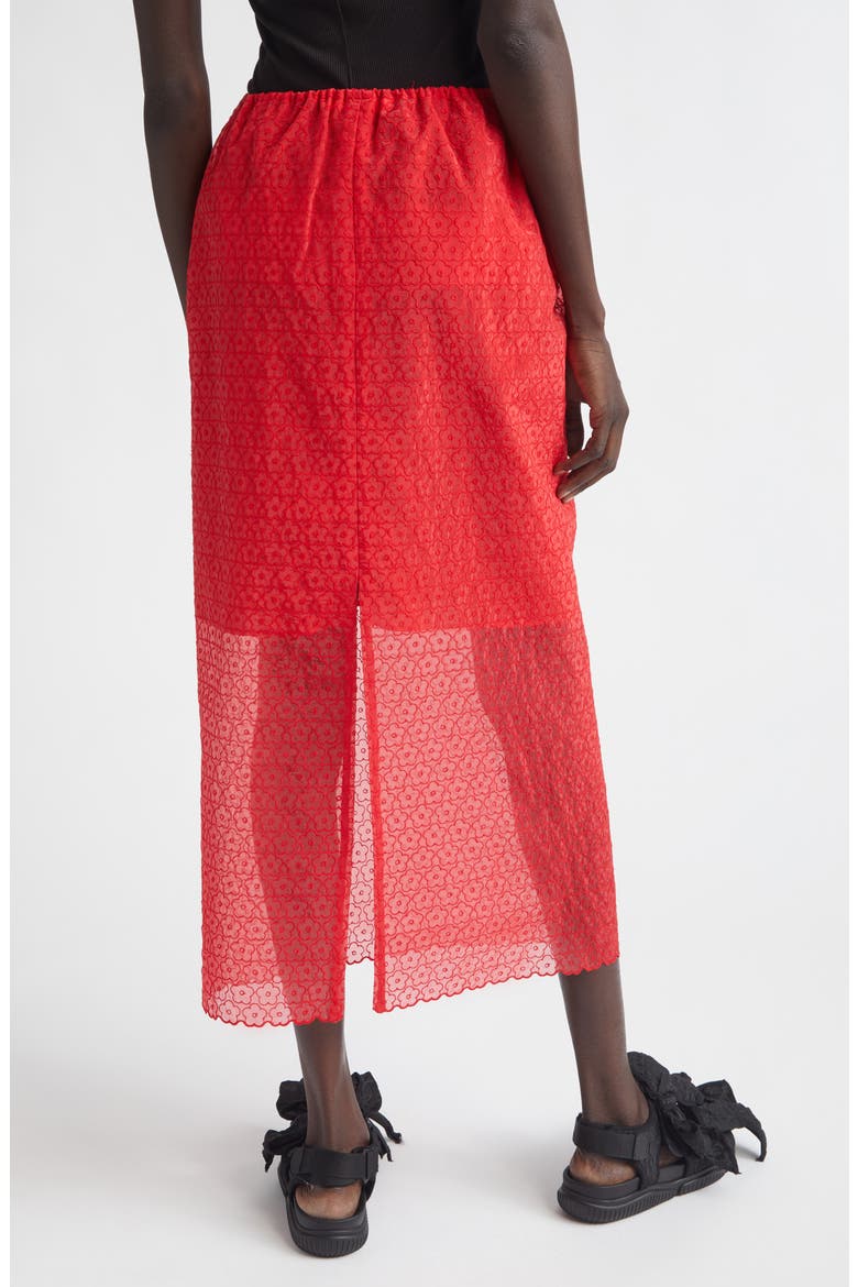 Donna Windflower Embroidered Organza Midi Skirt, Alternate, color, RED