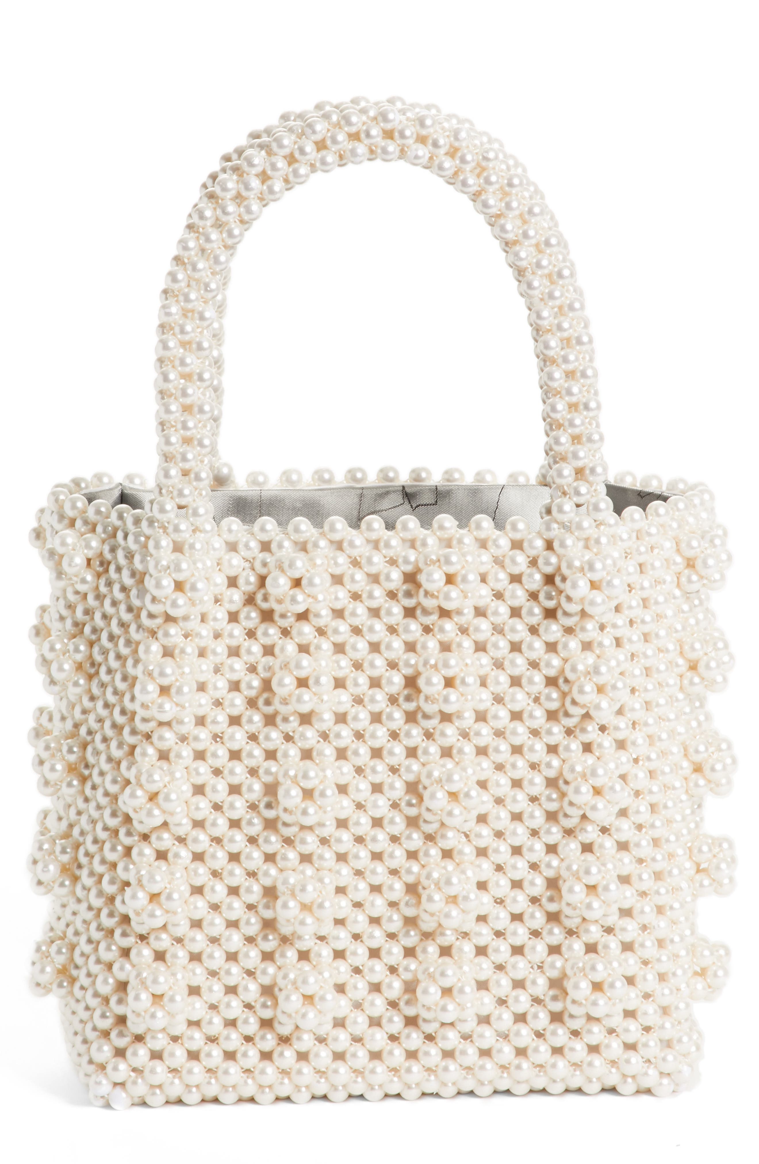 Shrimps Antonia Small Imitation Pearl Beaded Handbag, Main, color, 