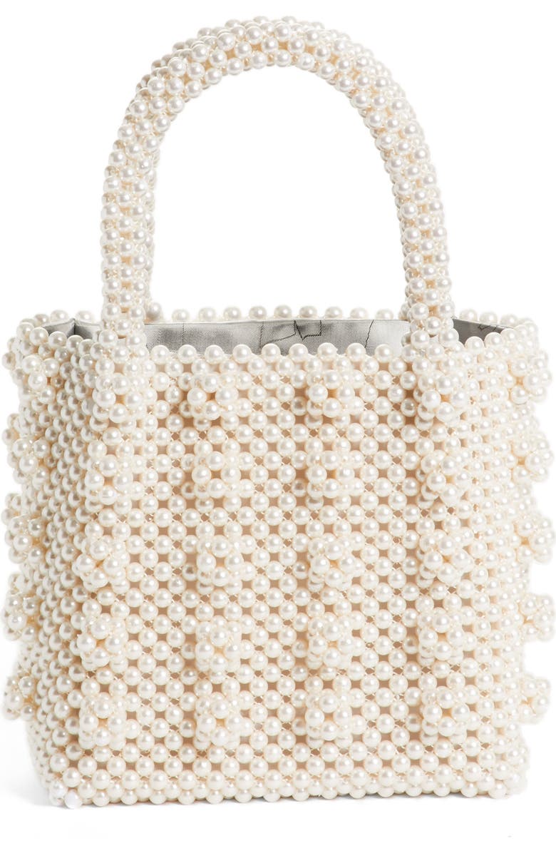 Shrimps Antonia Small Imitation Pearl Beaded Handbag, Main, color,
