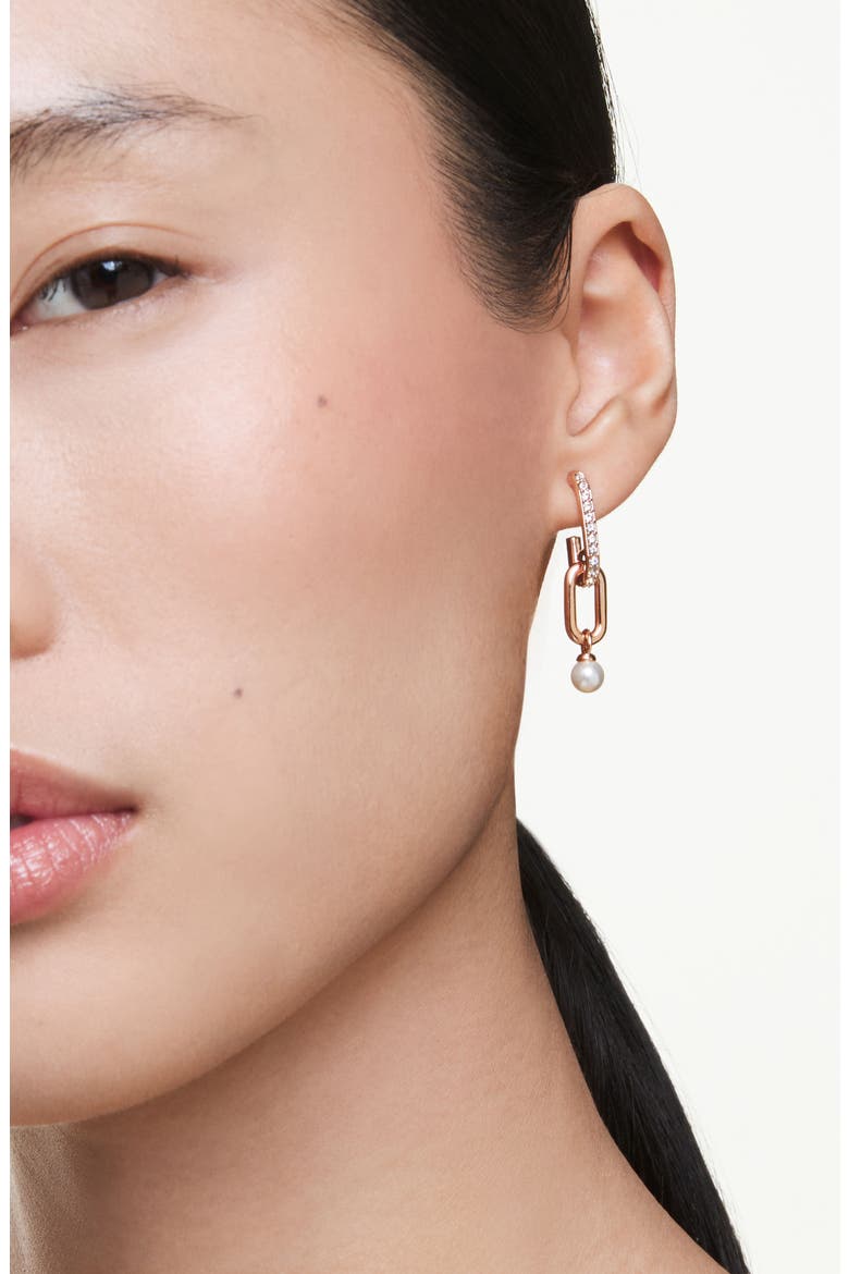 Constella Crystal & Faux Pearl Drop Earrings, Alternate, color, ROSE GOLD/ WHITE