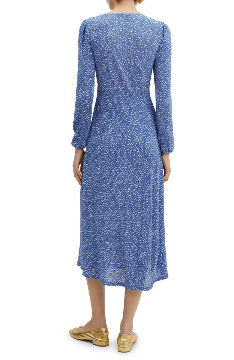 MANGO Dot Split Neck Long Sleeve Dress, Alternate, color, Blue