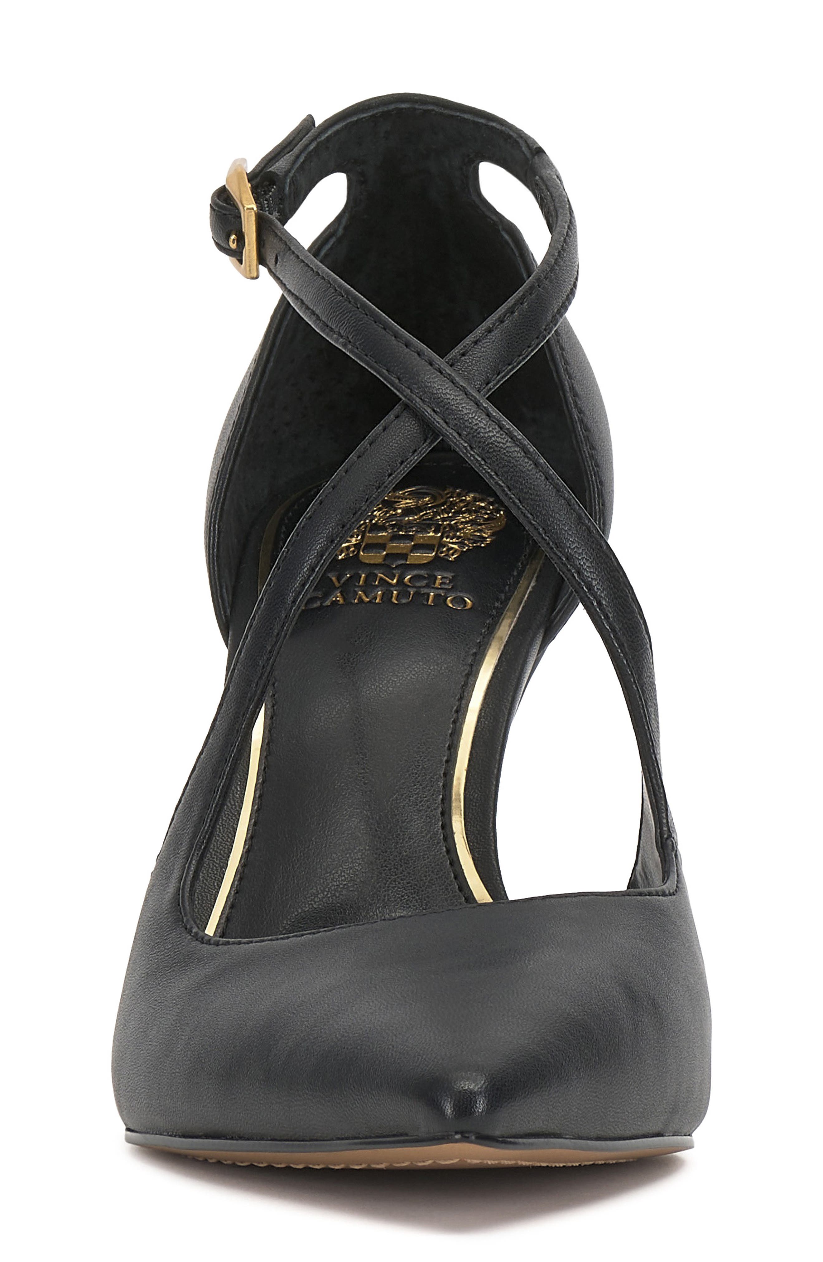 Vince Camuto Noreta Ankle Strap Pointed Toe Pump, Alternate, color, Black Ecoshe