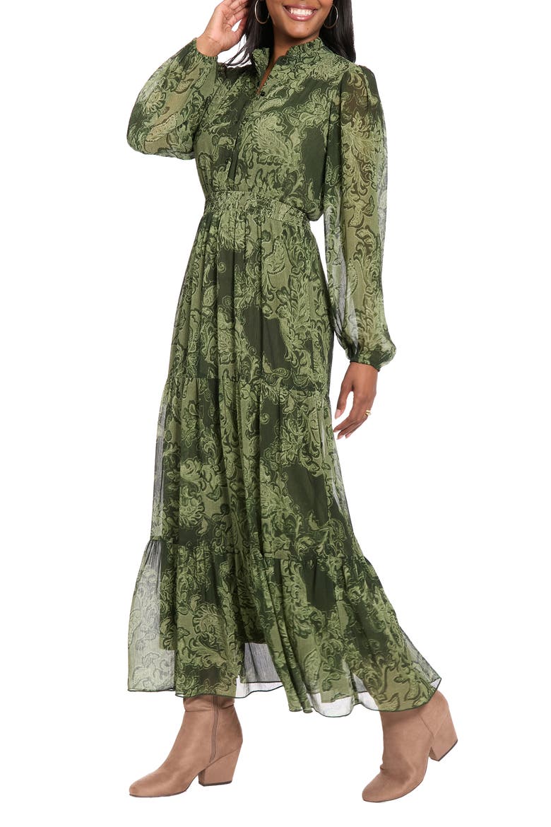 Ruffle Long Sleeve Shirtdress, Alternate, color, PINE/ OLIVE