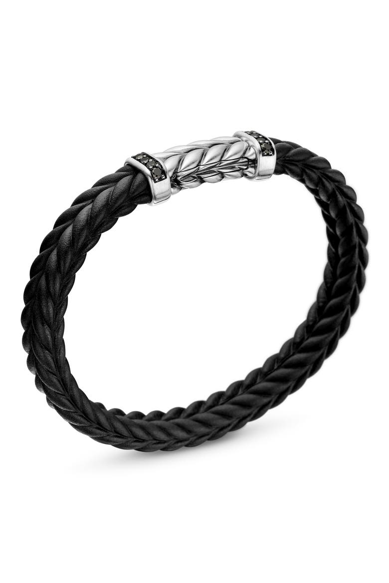 9mm Chevron Rubber Bracelet with Pavé Black Diamonds, Alternate, color, STERLING SILVER