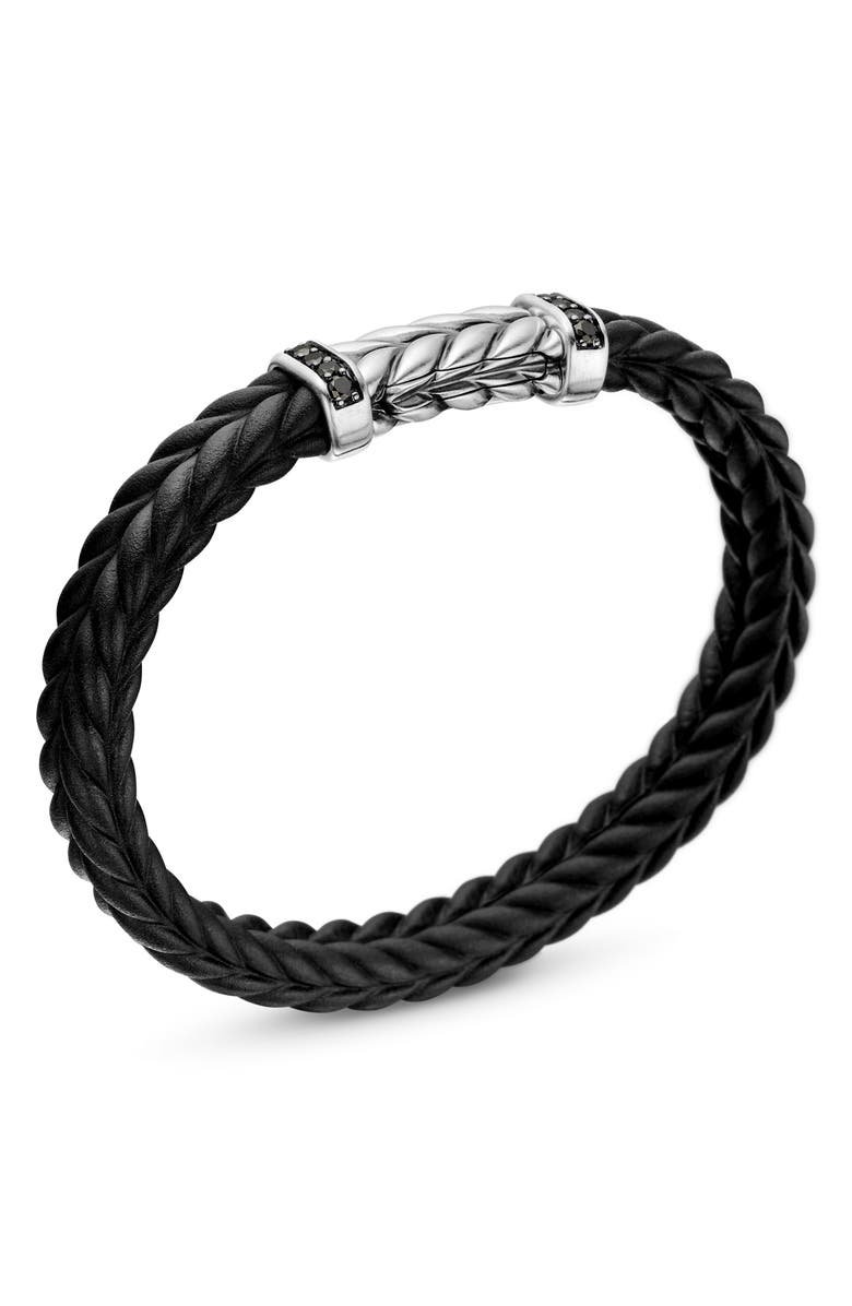 David Yurman 9mm Chevron Rubber Bracelet with Pavé Black Diamonds, Alternate, color, Sterling Silver