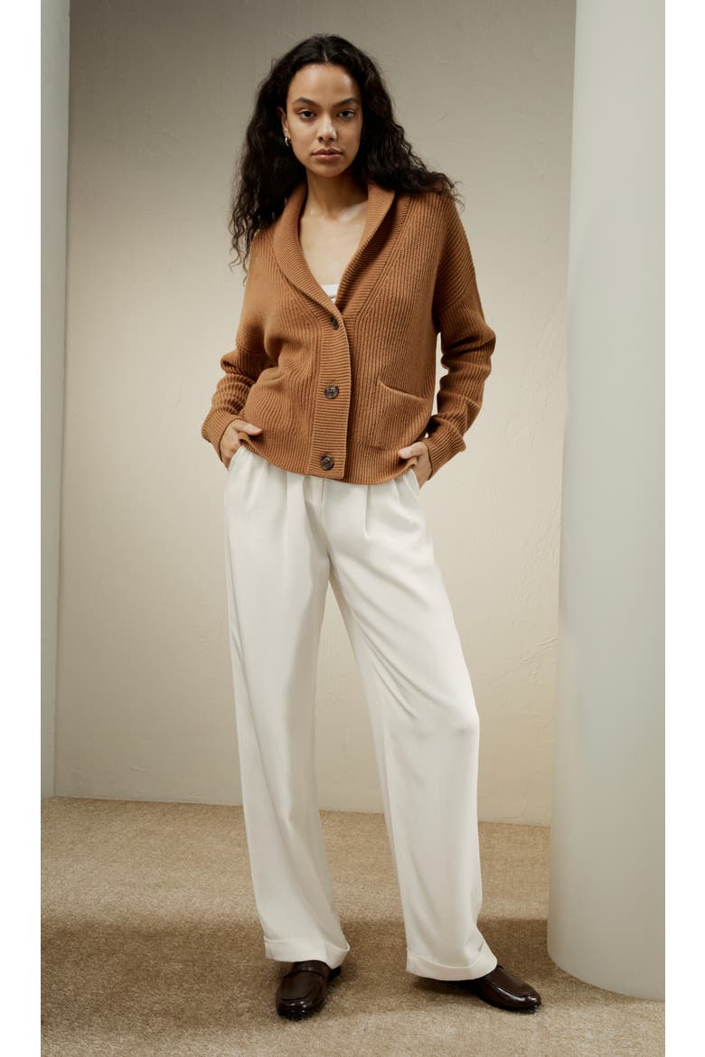 Women's Wool Knit Shawl Collar Cardigan, Alternate, color, Toffee