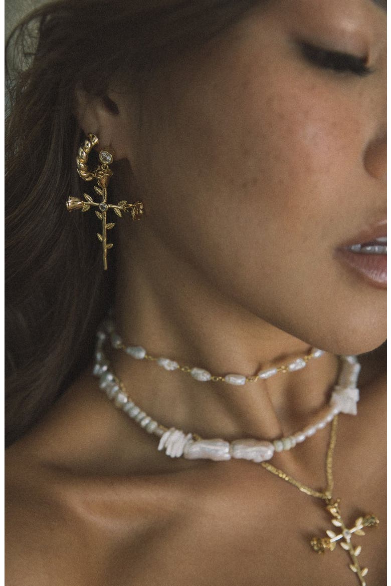 Rosa Sacra Drop Earrings, Alternate, color, GOLD