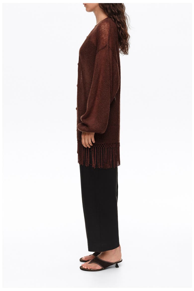 Long Fringed Cardigan, Alternate, color, BROWN