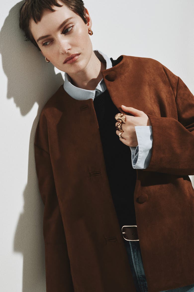 Collarless Jacket, Alternate, color, Brown