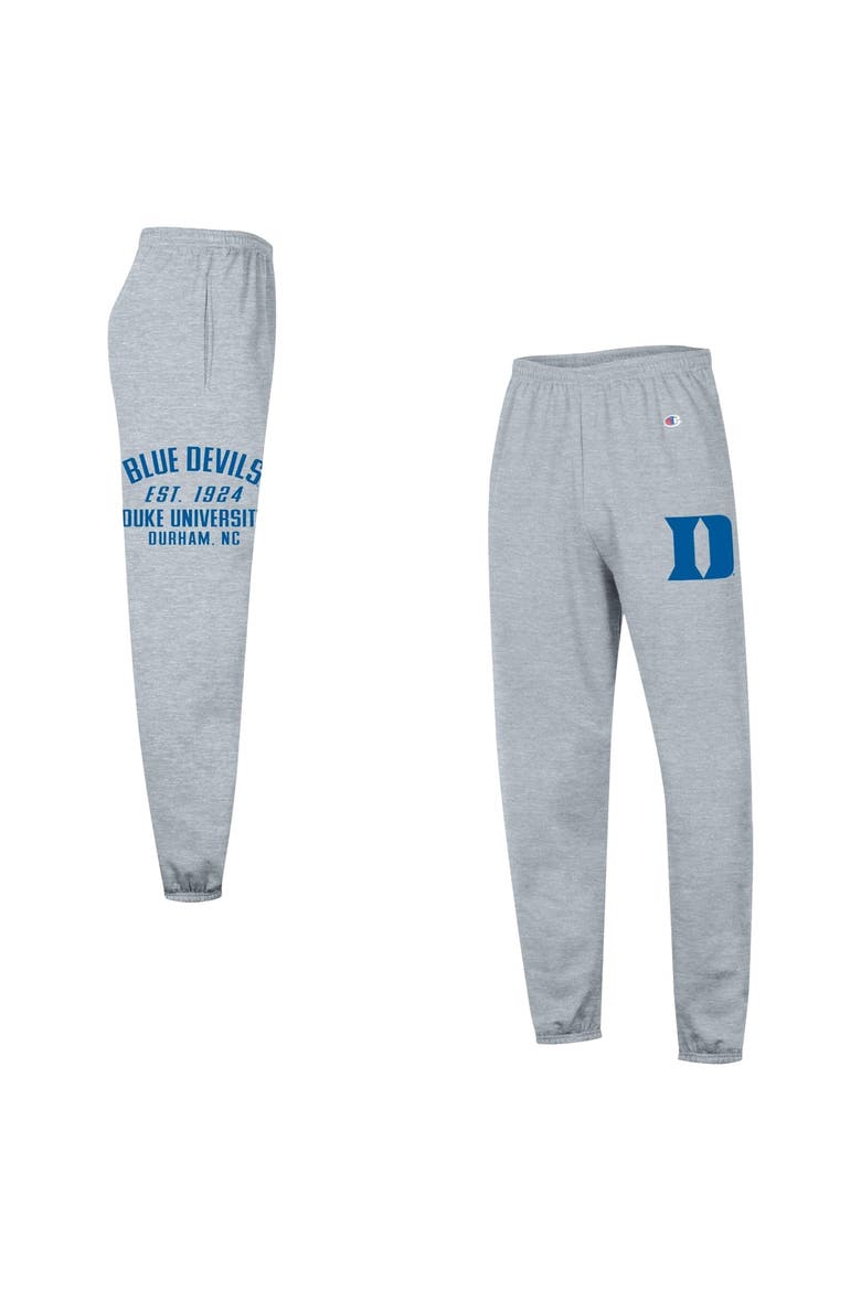 Men's Champion  Heather Gray Duke Blue Devils Powerblend Banded Fleece Sweatpants, Main, color, Heather Gray