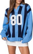 EDIKTED Larson Stripe Oversize Graphic Polo Sweater