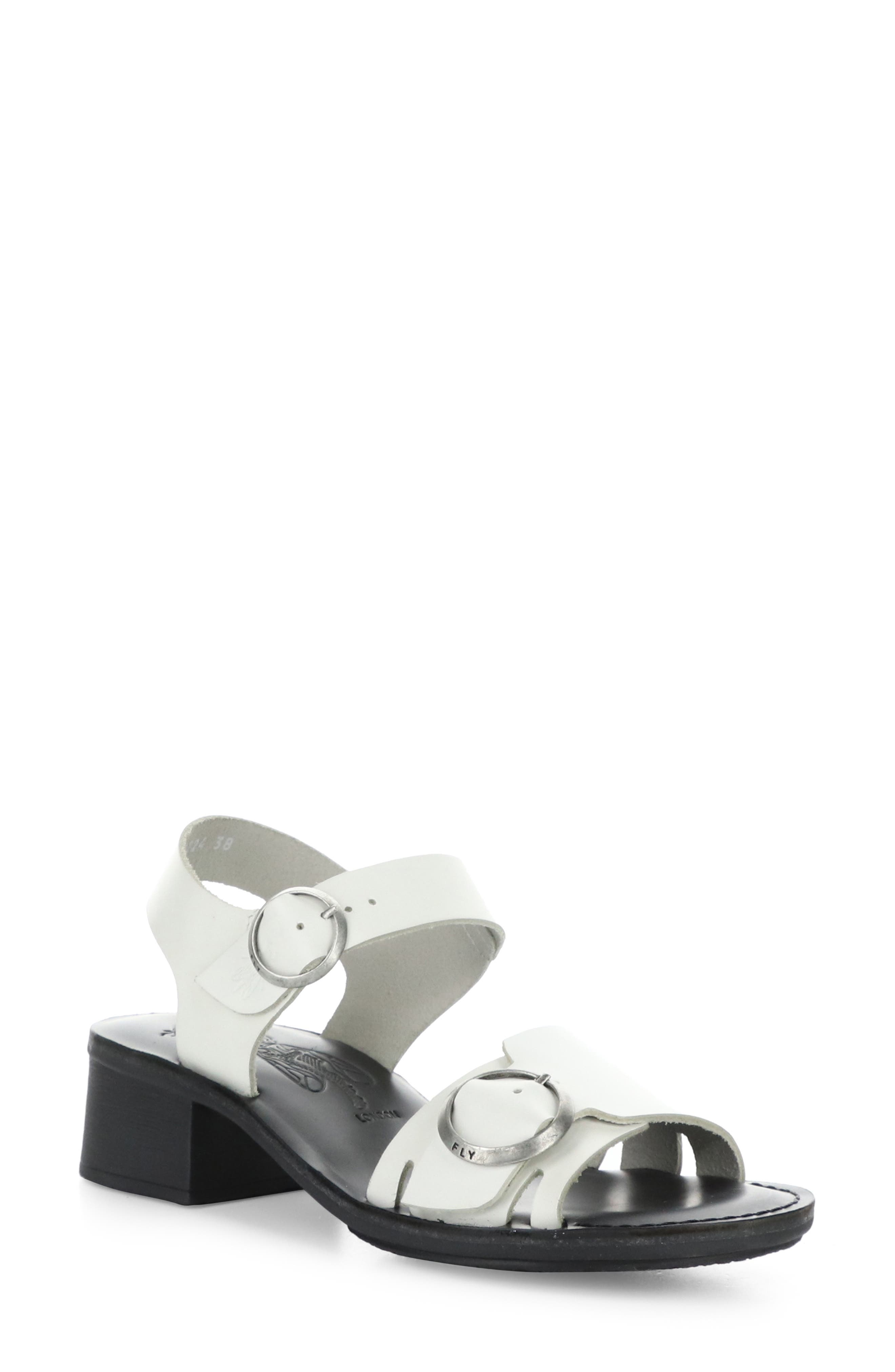 Fly London Ebli Ankle Strap Sandal, Main, color, 006 White/ Black