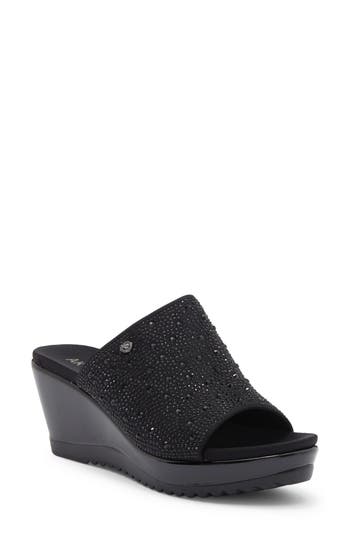 Anne Klein Rellin Wedge Sandal In Black With Stones