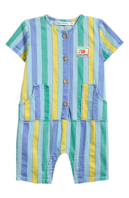 Bobo Choses Multicolor Stripes Denim Romper In Blue Multicolor