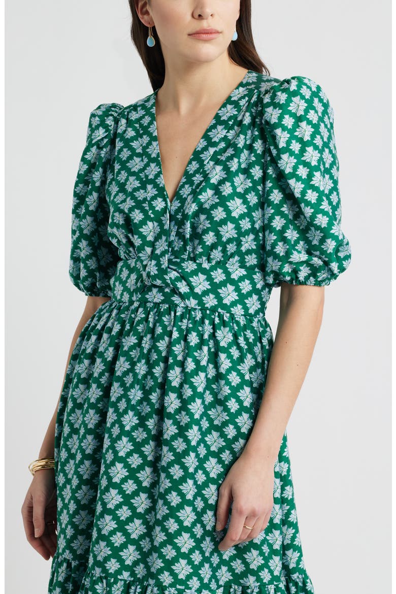 Twist Detail Allover Print Midi Dress, Alternate, color, GREEN- BLUE MILLIE TILE