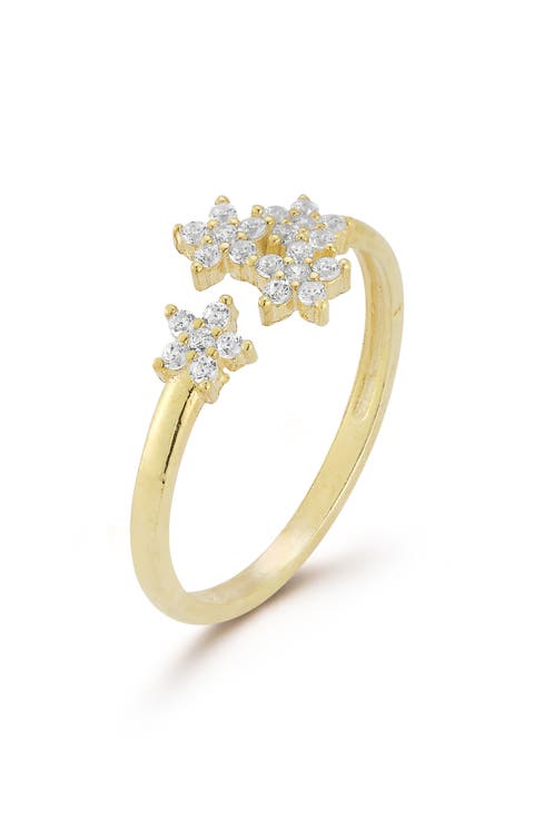 14K Gold Plated Silver Flower Cuff Ring