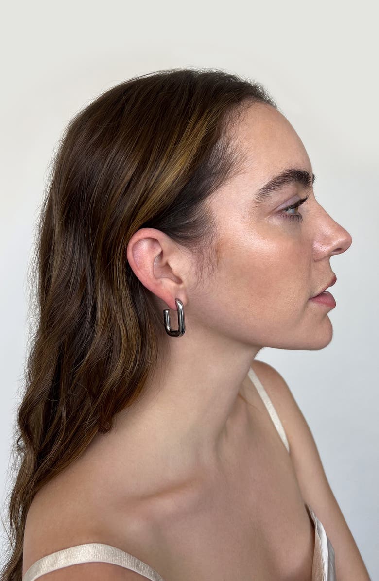 Petit Moments Como Rectangular Hoop Earrings, Alternate, color, Silver