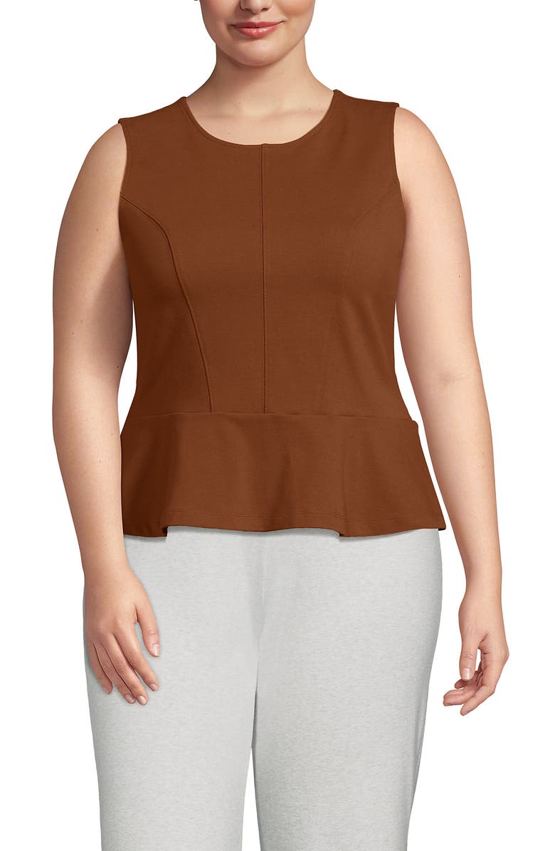 Lands' End Sleeveless Starfish Peplum Top, Main, color, Rich Ginger Brown