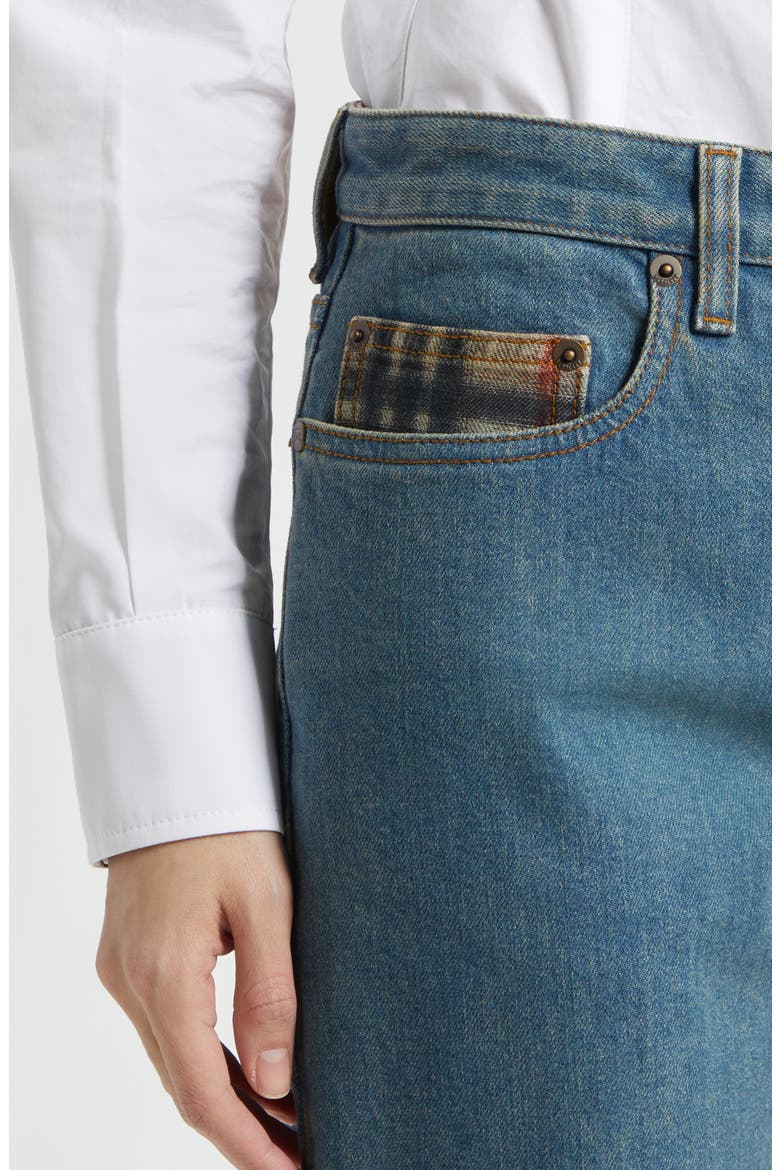 Dalia Check Pocket Straight Leg Jeans, Alternate, color, MID BLUE