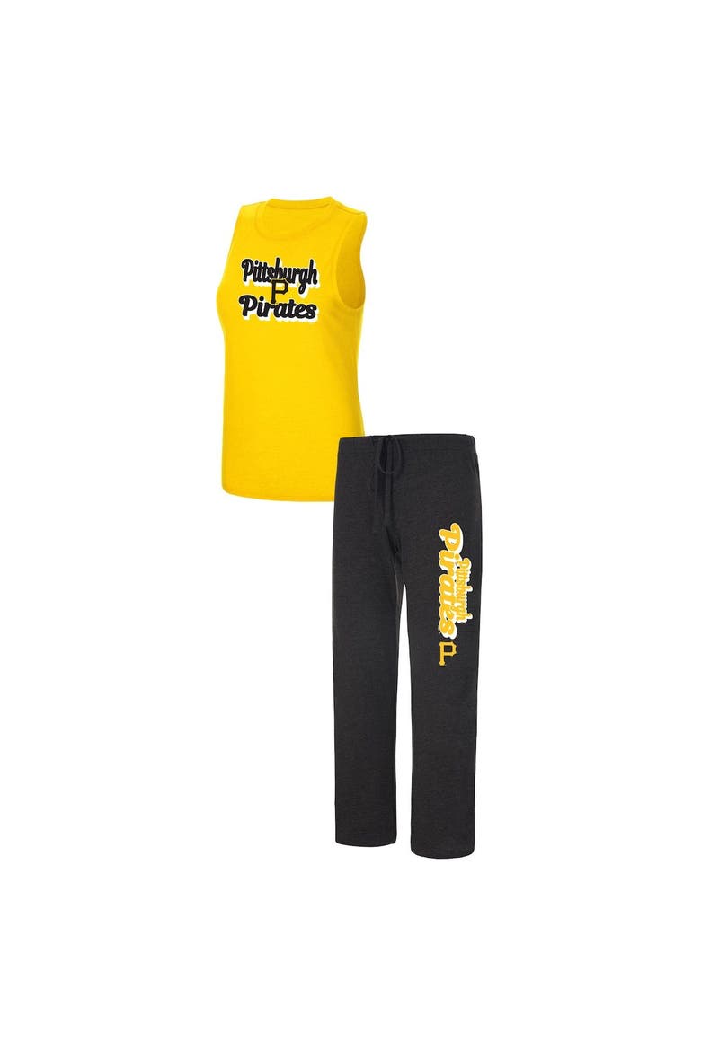 Women's Concepts Sport Heather Black/Gold Pittsburgh Pirates Wordmark Meter Muscle Tank Top & Pants Sleep Set, Main, color, Black