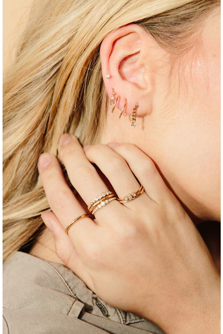 Small Curb Chain Earrings, Alternate, color, YELLOW GOLD/ DIAMOND