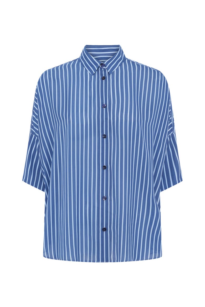 Crissy Draped Three-Quarter Sleeve Shirt, Alternate, color, Indigo