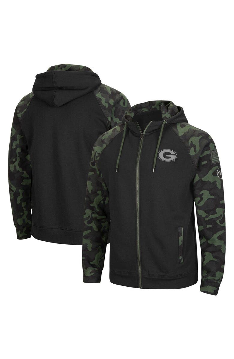 COLOSSEUM Men's Colosseum Black/Camo Georgia Bulldogs OHT Military Appreciation Raglan Full-Zip Hoodie, Main, color, 