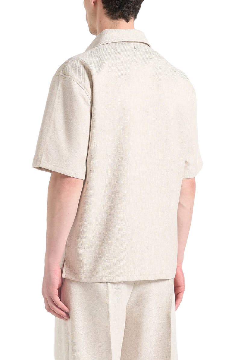 Manière De Voir Norbert Open Collar Textured Drawstring Shirt, Alternate, color, Cream