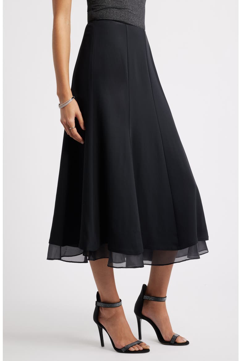 Seamed Layered Midi Skirt, Alternate, color, BLACK