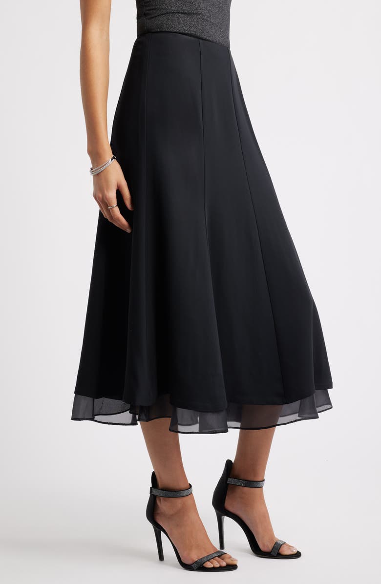 Nordstrom Seamed Layered Midi Skirt, Alternate, color, Black