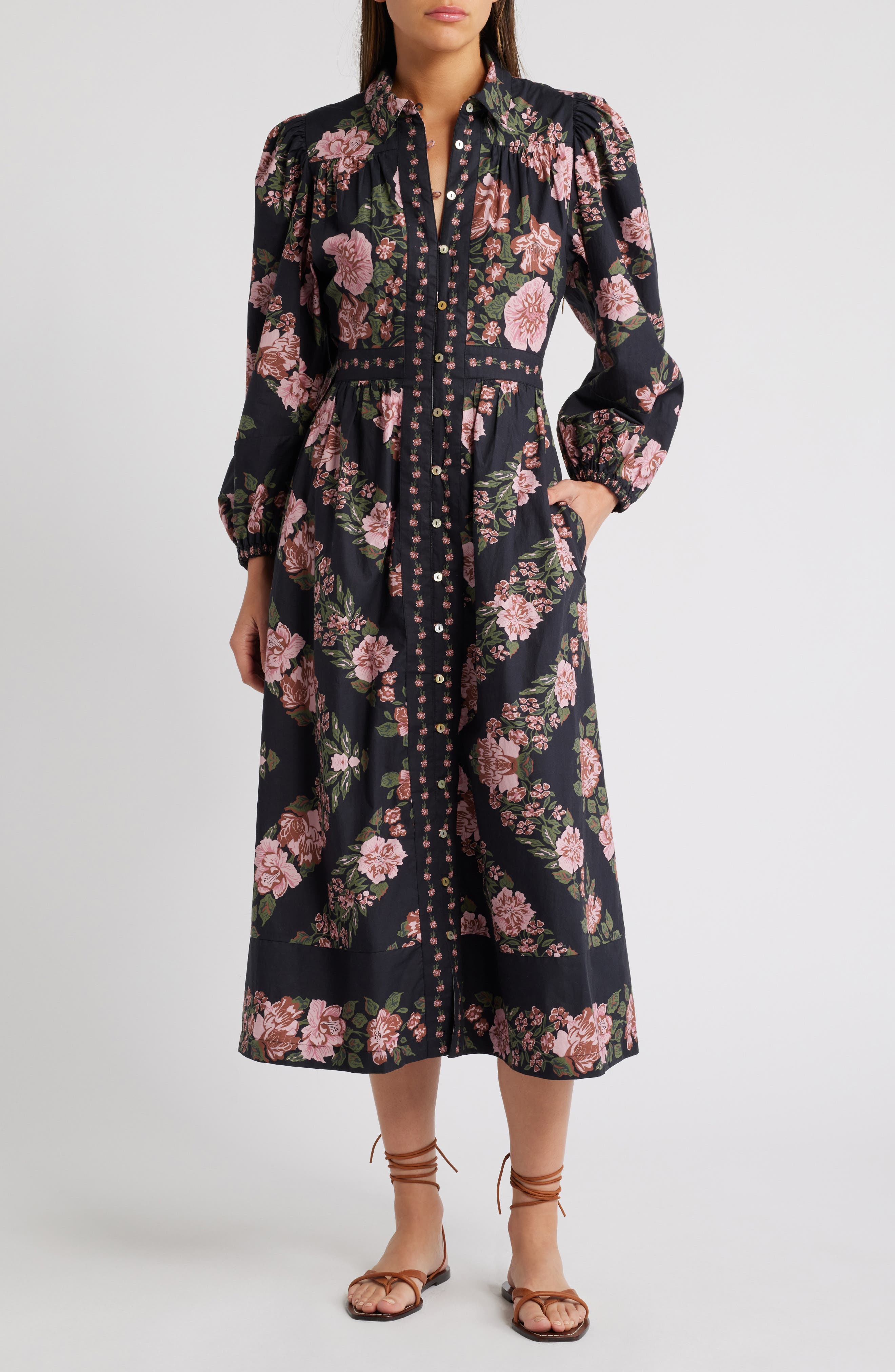 Cleobella Gillian Floral Long Sleeve Organic Cotton Shirtdress