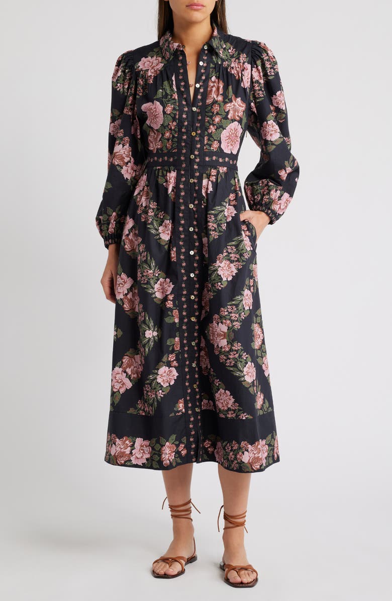 Cleobella Gillian Floral Long Sleeve Organic Cotton Shirtdress, Main, color, 